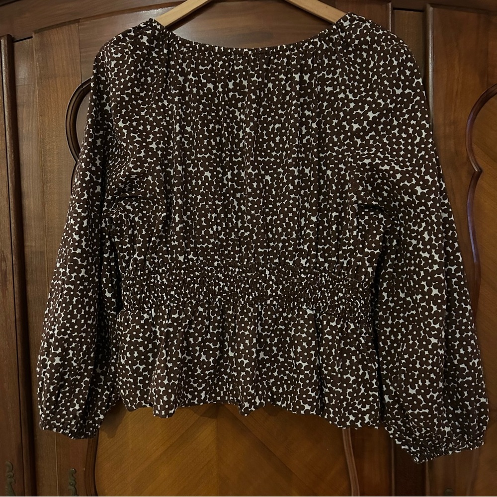 J.Crew brown/cream peplum top with Daisy’s print Size Medium - Picture 7 of 7
